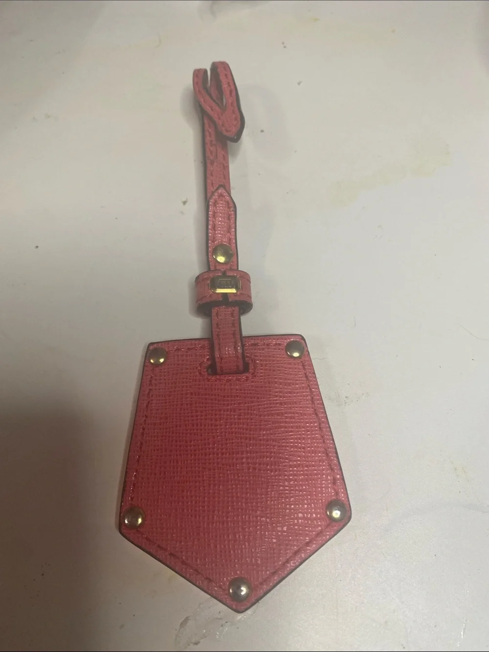 Fendi Coral Pink Leather Luggage Tag with Gold Trim
